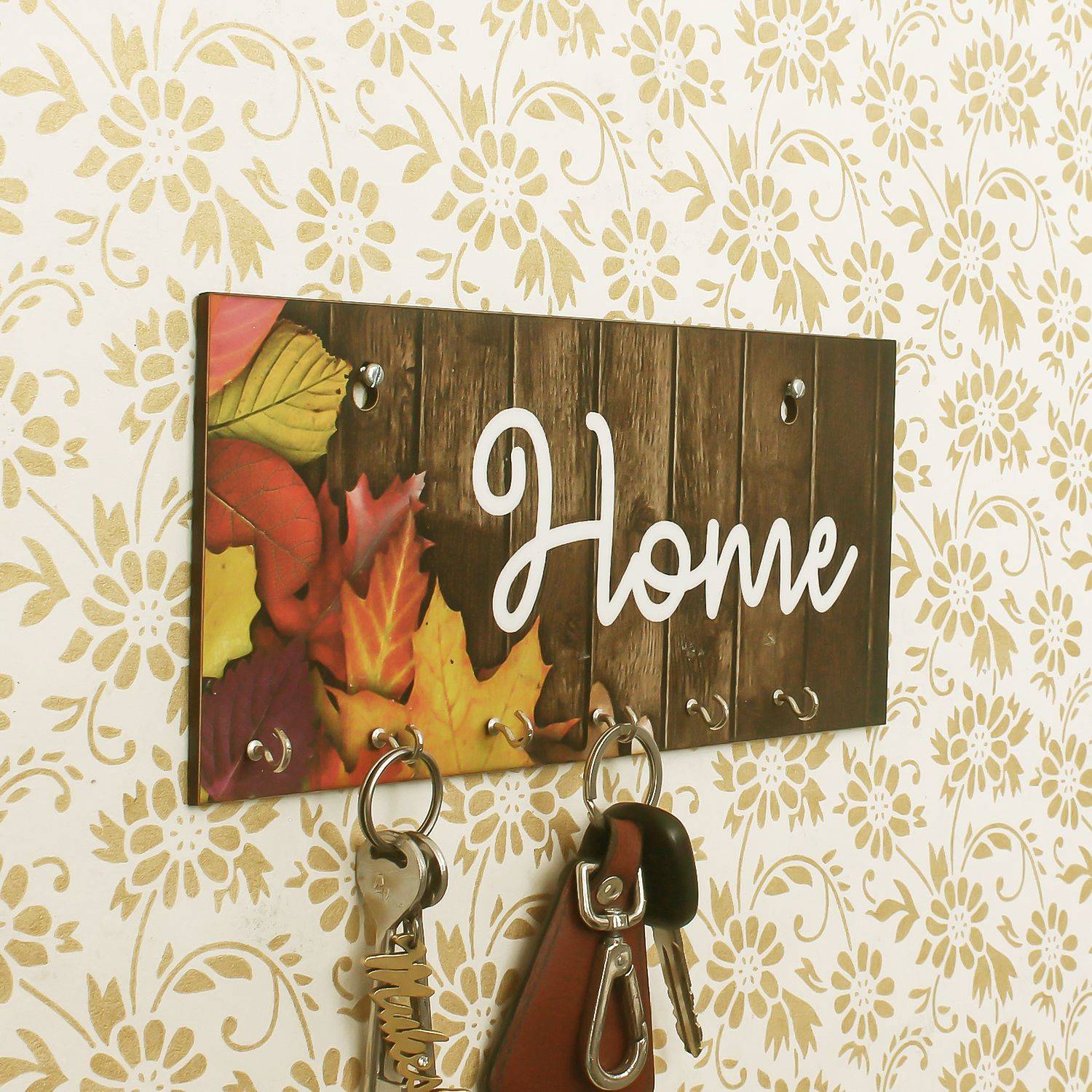 eCraftIndia Home Theme Wooden Key Holder with 7 Hooks