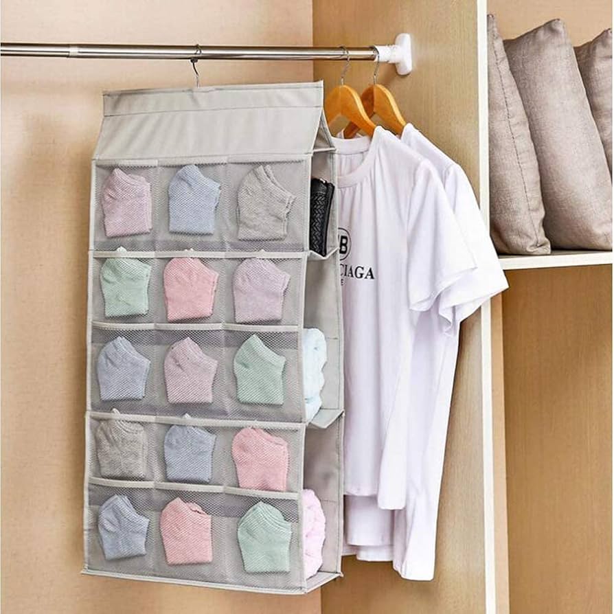 Double Sided Hanging Closet Organizer Storage Bag (30 Mesh Pockets)