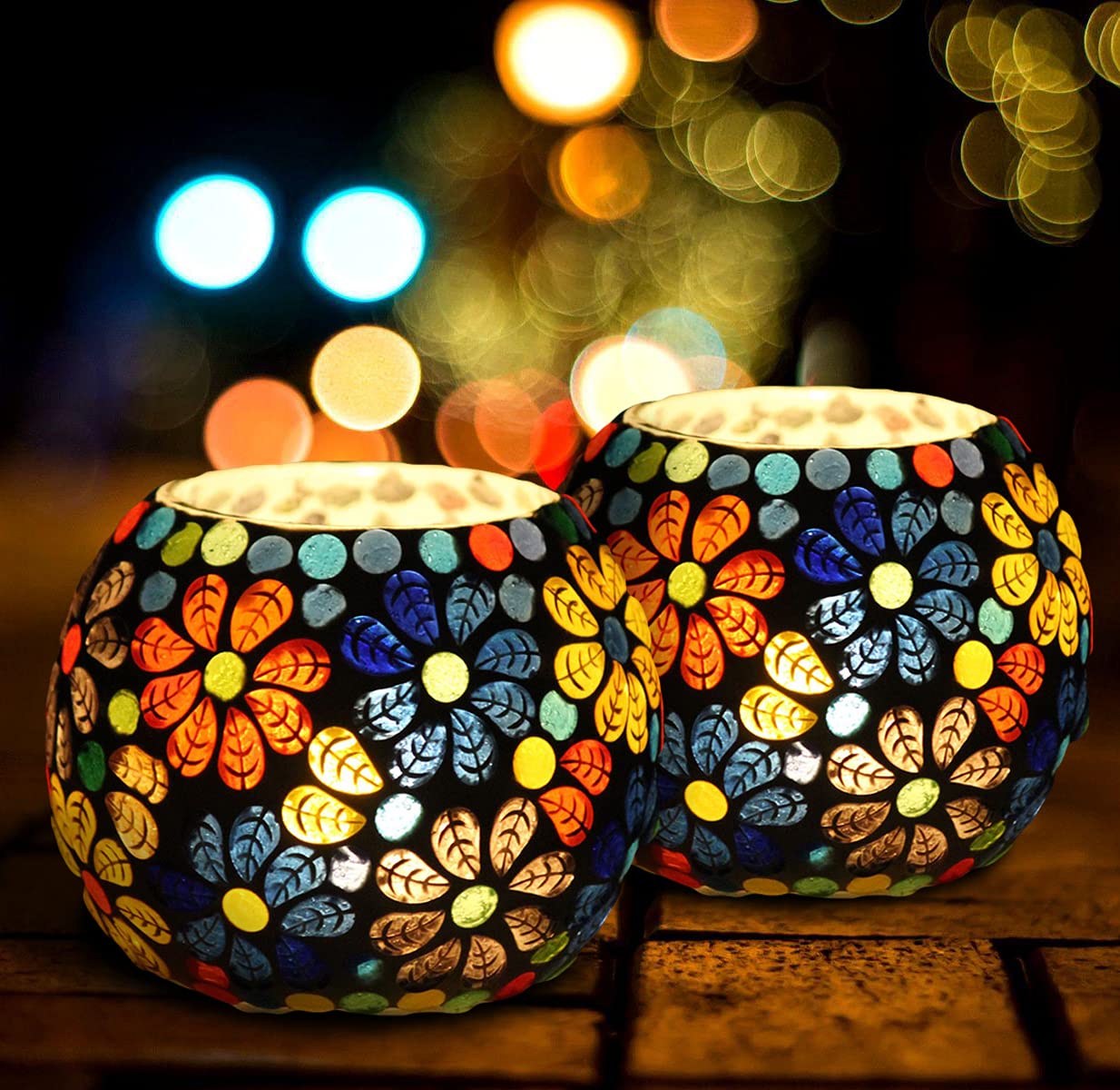 GlassFloral Mosaic Tea Light Holders